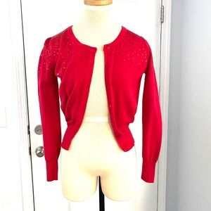 100% cotton red Cardigan with red sequence